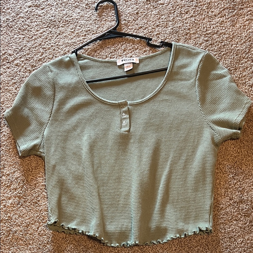 RSQ Light Green Waffle Knit Crop Top